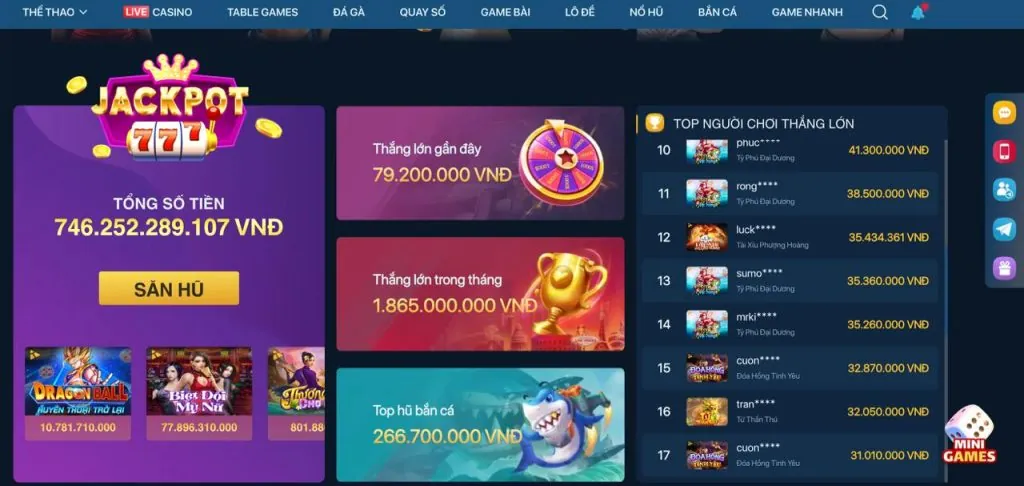Các chương trình khuyến mãi đặc biệt theo sảnh game